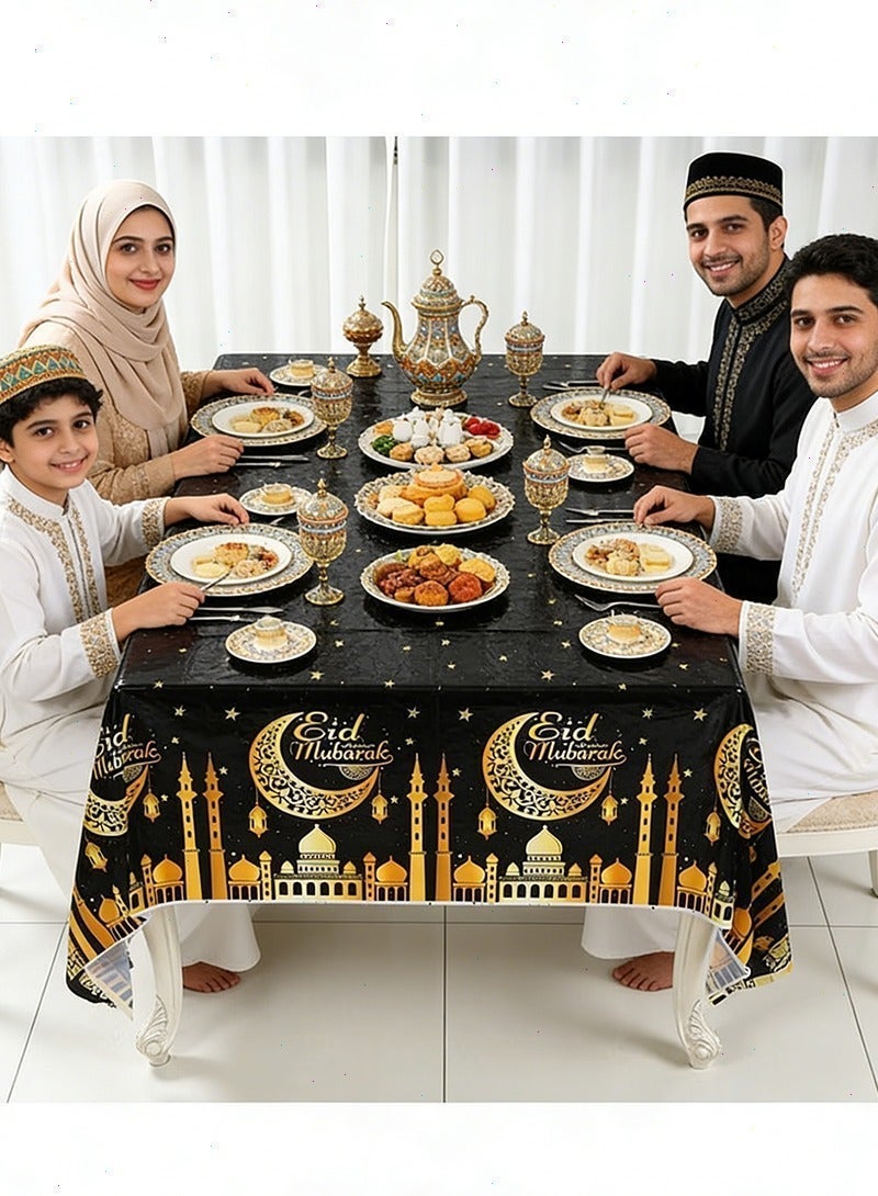 يواوليتي مفارش مائدة رمضان، 3 قطع زينة رمضان باللونين الأسود والذهبي، غطاء طاولة يمكن التخلص منه للاستخدام المنزلي - Image 2